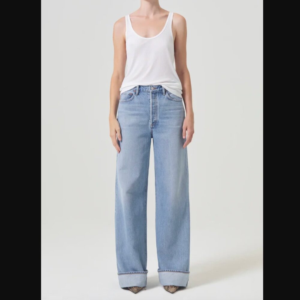 AGOLDE Dame High Rise Wide Leg Cuffed Jeans in Showdown | Size 24